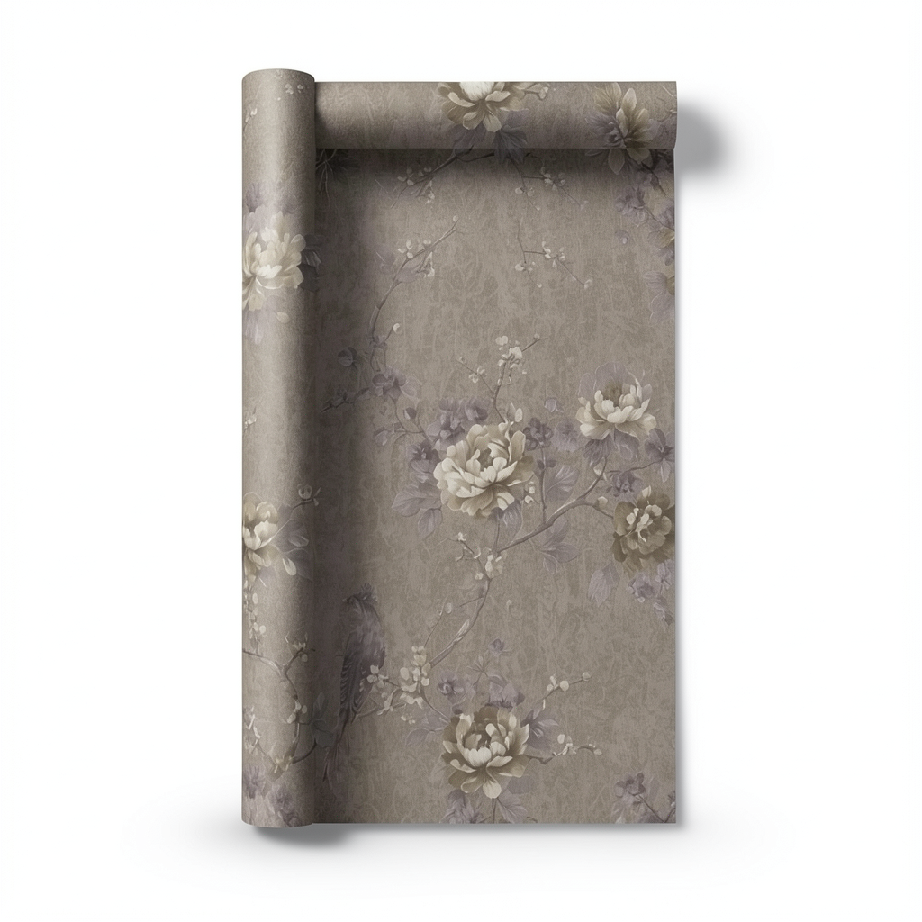 Italian Wallpaper Floral Design Dark Beige, Size 10mx1.06m, Model 81655