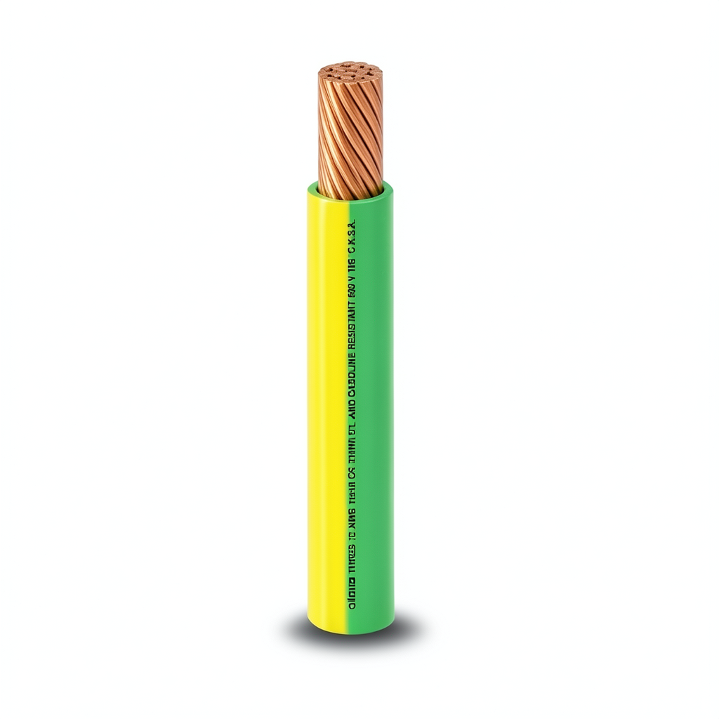 كابل نحاس THHN/THWN عزل PVC 105°C مقاس 8.37 مم² قطر 5.5 مم 600 فولت طول 300 قدم أصفر مع أخضر | شركة الفنار
