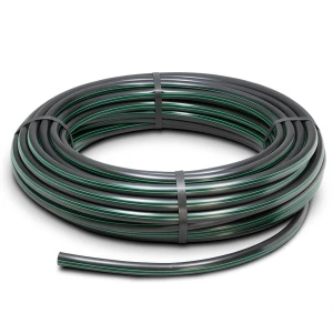 لفة أنابيب HDPE ضغط 6.2 بار PE 63 قطر خارجي 160 مم SDR 13.6 أسود مع خط أخضر