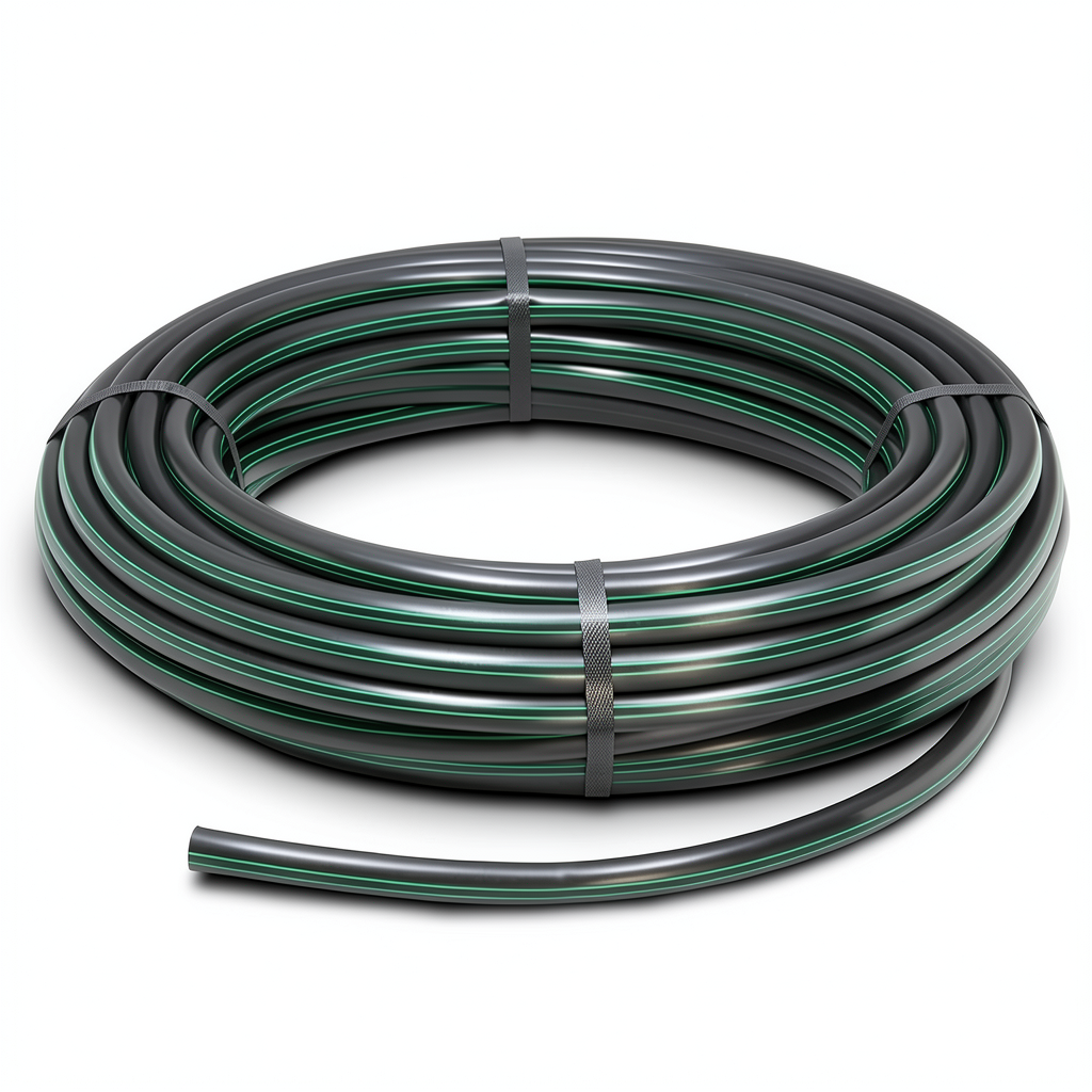 لفة أنابيب HDPE ضغط 6.2 بار PE 63 قطر خارجي 160 مم SDR 13.6 أسود مع خط أخضر