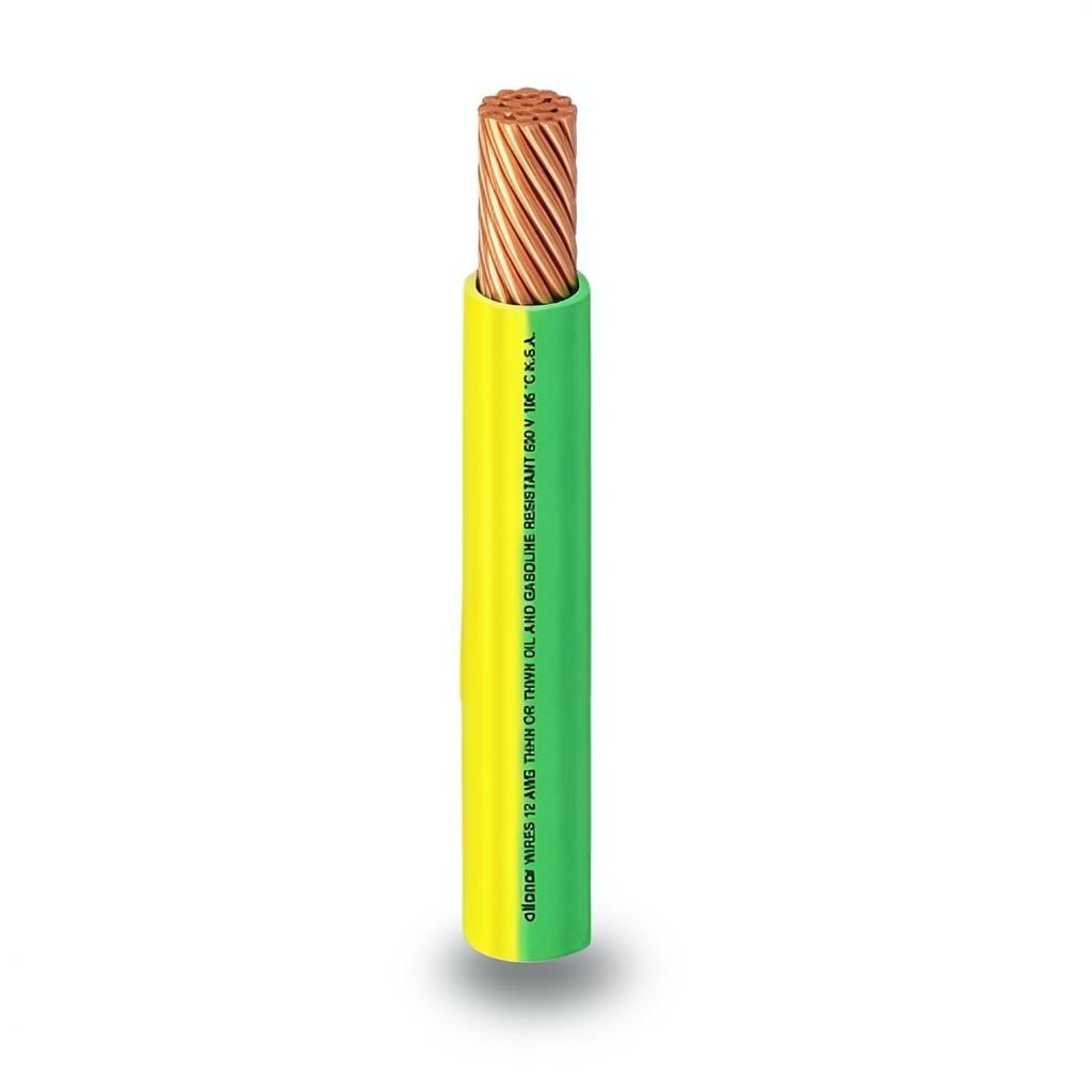 كابل نحاس THHN/THWN معزول PVC °105 13.3 مم² مقاس 6.4 مم قطر 600 فولت طول 300 قدم أصفر مع أخضر | شركة الفنار