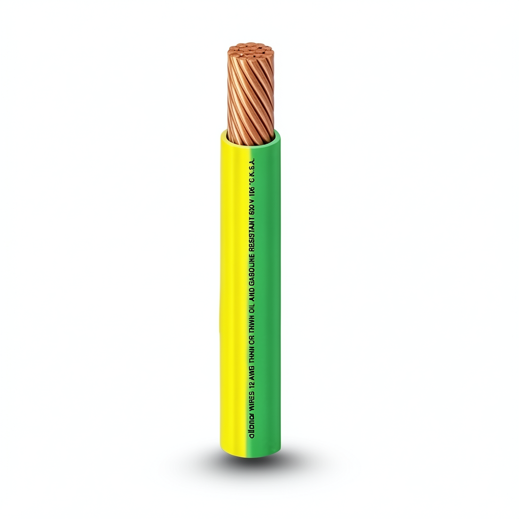 THHN/THWN Copper Cable 13.3 mm² PVC 105°C Insulation 6.4 mm Diameter 600 V 250 Ft Yellow with Green | Al Fanar