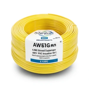 لفة سلك نحاس مجدول 6 AWG مطلي بالقصدير، عزل PVC 105°C، اصفر، 600 فولت، 500 قدم | شركة كابلات الشرقية للصناعة