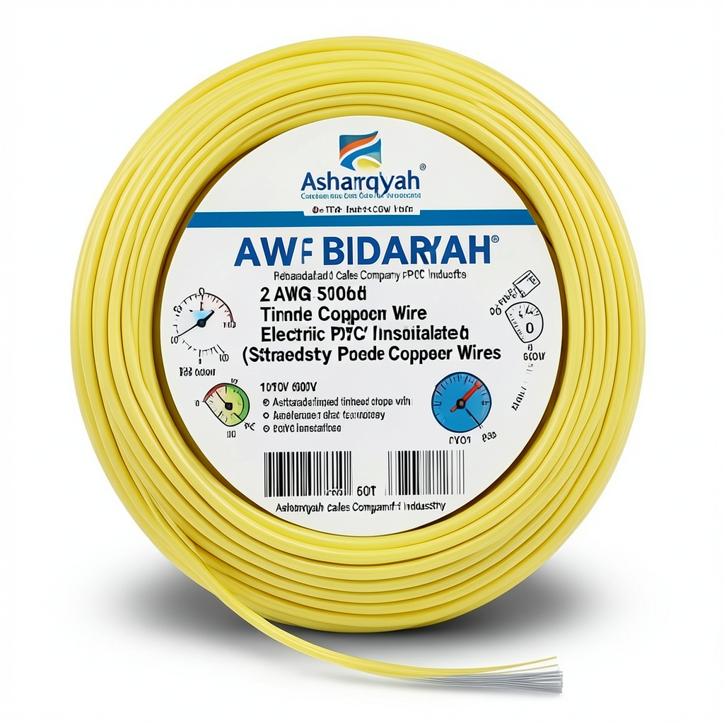 2 AWG Stranded Tinned Copper Electric Wire PVC Insulated 105°C Yellow 600V 500ft | Asharqiyah Cables Company for Industry
