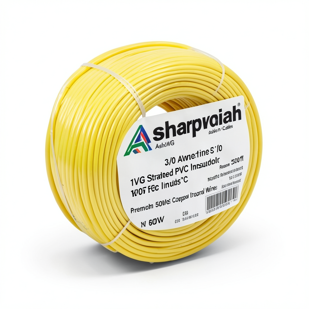 سلك كهرباء نحاس مجدول 3/0 AWG مطلي بالقصدير، معزول PVC 105°C، اصفر، 600 فولت، 500 قدم | شركة كابلات الشرقية للصناعة