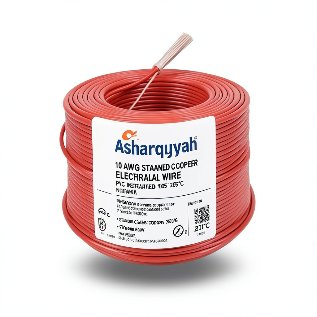 سلك كهرباء امريكي 10 AWG نحاس مجدول معزول PVC 105°C أحمر 600 فولت 2500 قدم | شركة كابلات الشرقية للصناعة