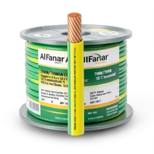 كابل نحاس THHN/THWN معزول PVC °105 13.3 مم² مقاس 6.4 مم قطر 600 فولت طول 300 قدم أصفر مع أخضر | شركة الفنار