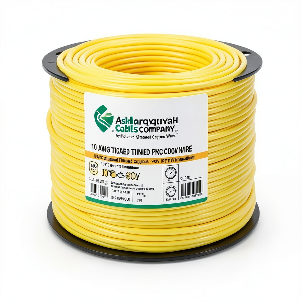 سلك نحاس مجدول 10 AWG مطلي بالقصدير عزل PVC 105°C اصفر 600 فولت 2500 قدم | شركة كابلات الشرقية للصناعة