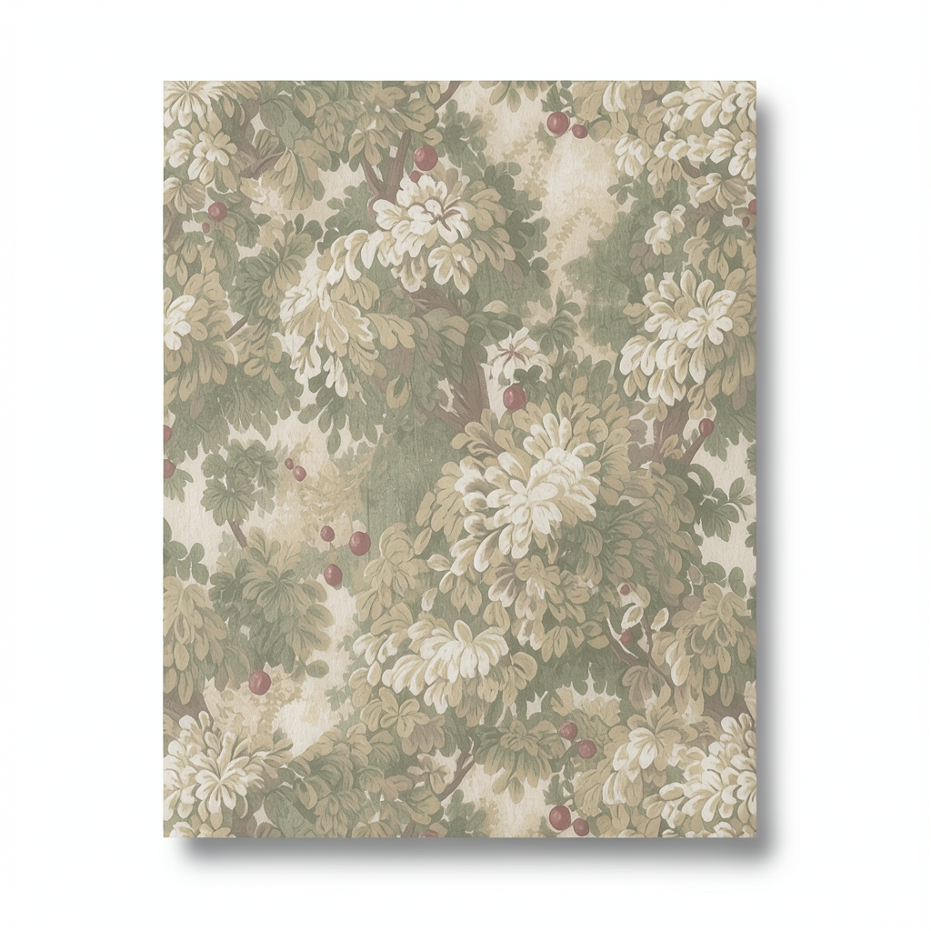 Italian Wallpaper Floral Design Beige with Green, Size 10m x 1.06m, Model 81691