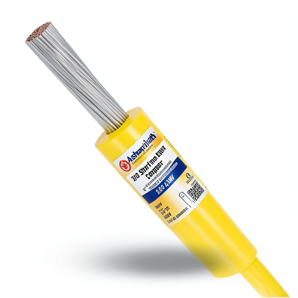 سلك كهرباء نحاس مجدول 3/0 AWG مطلي بالقصدير، معزول PVC 105°C، اصفر، 600 فولت، 500 قدم | شركة كابلات الشرقية للصناعة