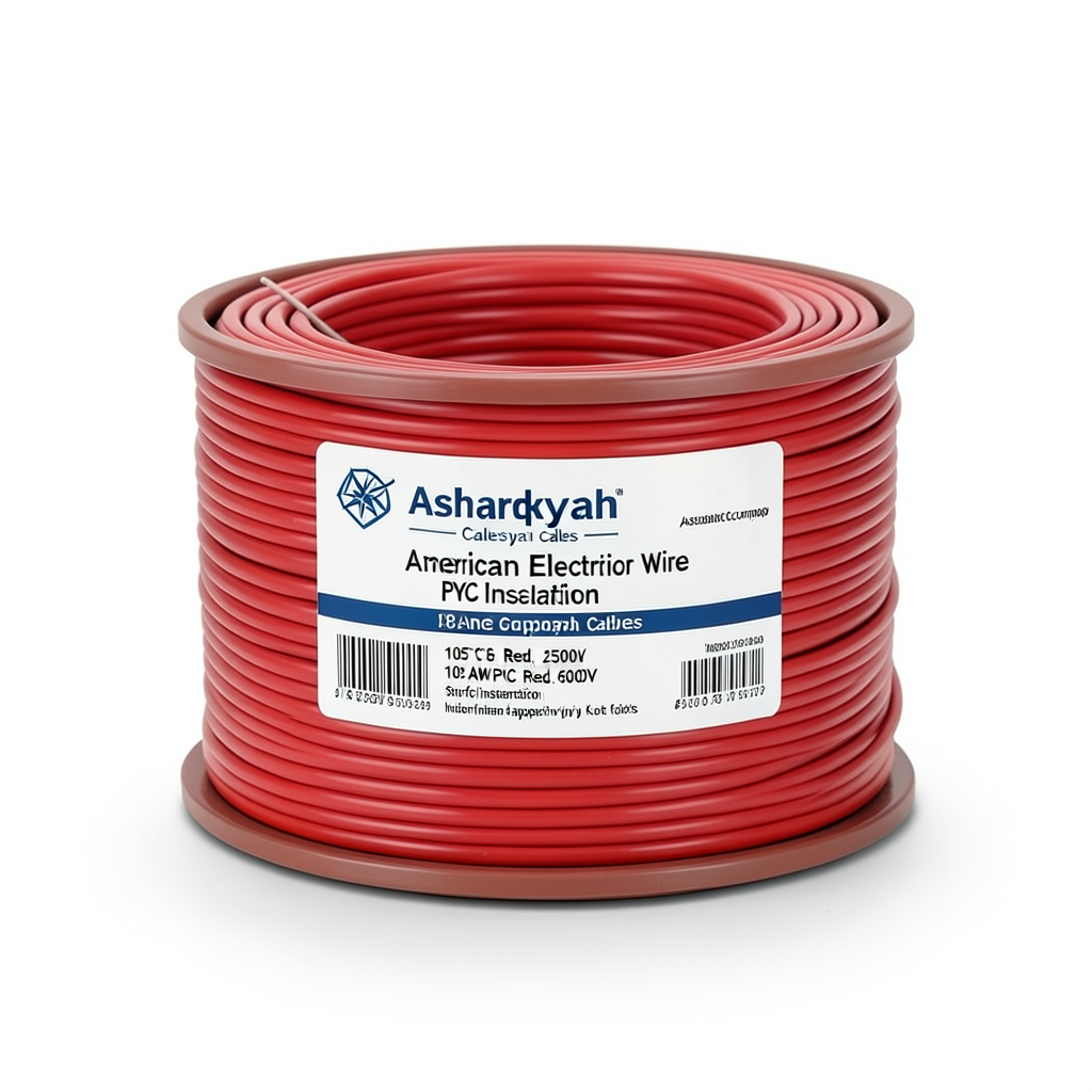 لفة سلك كهرباء امريكي 18 AWG نحاس مجدول معزول PVC 105°C أحمر 600 فولت 2500 قدم | شركة كابلات الشرقية للصناعة