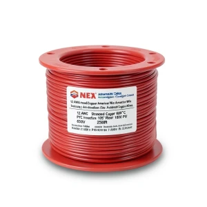 سلك نحاس امريكي 12 AWG مجدول عزل PVC 105°C أحمر 600 فولت طول 2500 قدم | شركة كابلات الشرقية للصناعة