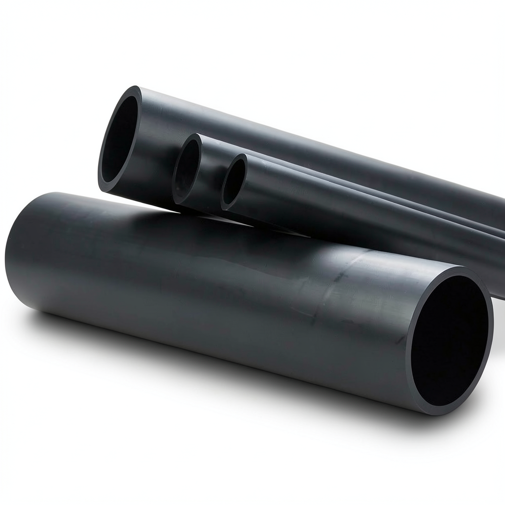 انابيب HDPE ضغط 6.3 بار PE 100، قطر خارجي 225 مم SDR 26، سمك 8.6 مم لون اسود