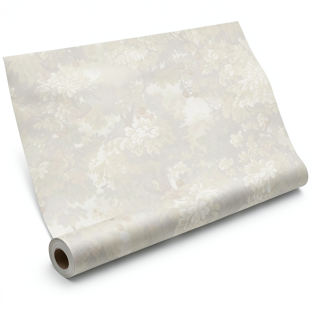 Italian Wallpaper Floral Design Pale Beige, Size 10m x 1.06m