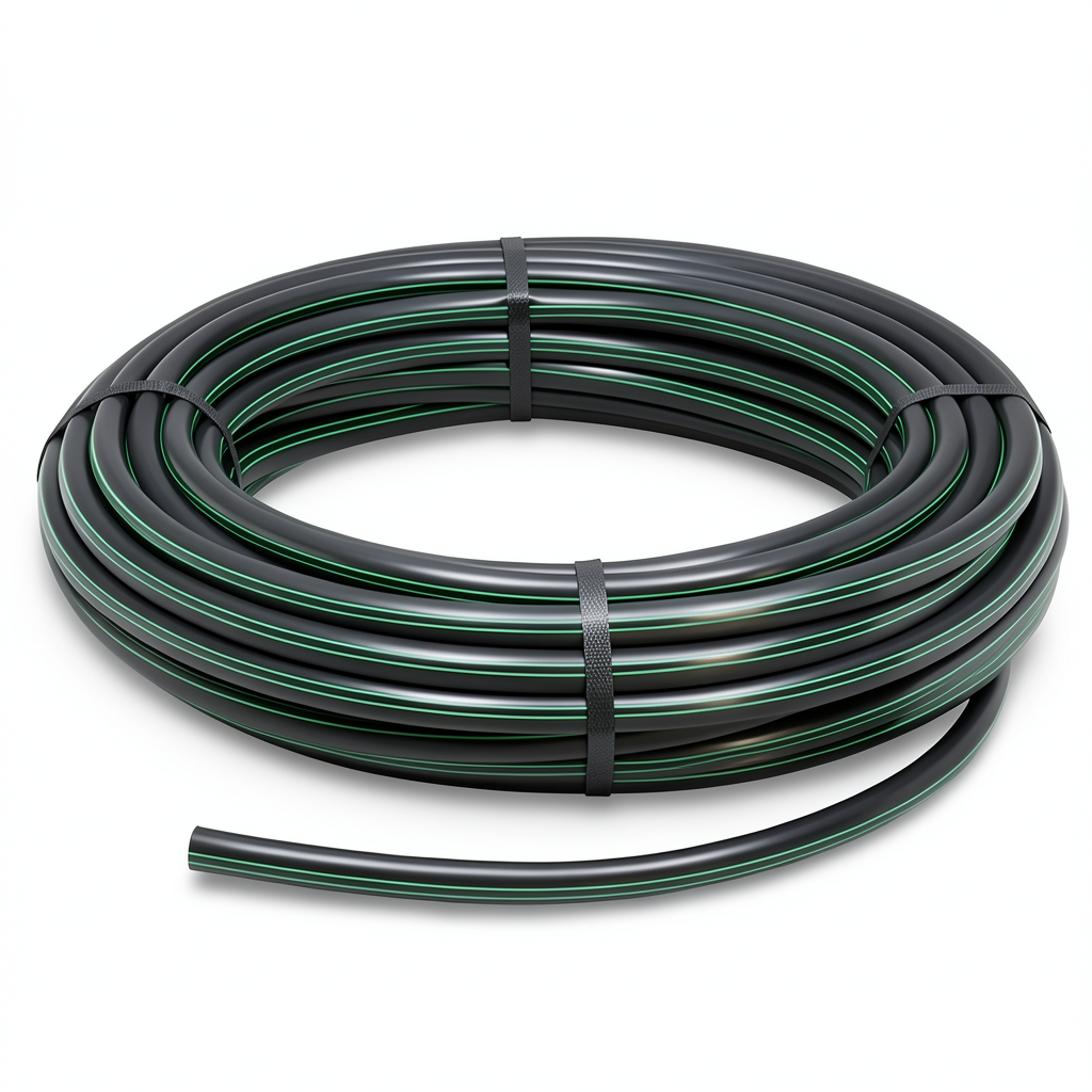 HDPE Plastic Coil Pipe Nominal Pressure 9.8 Bar PE63 25 mm SDR 9 Black with Green Stripes