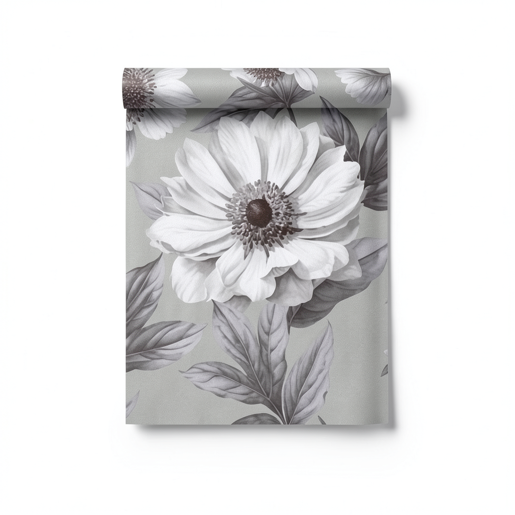 Floral Wall Covering Gray Color 10m x 0.53m, Model ht70000