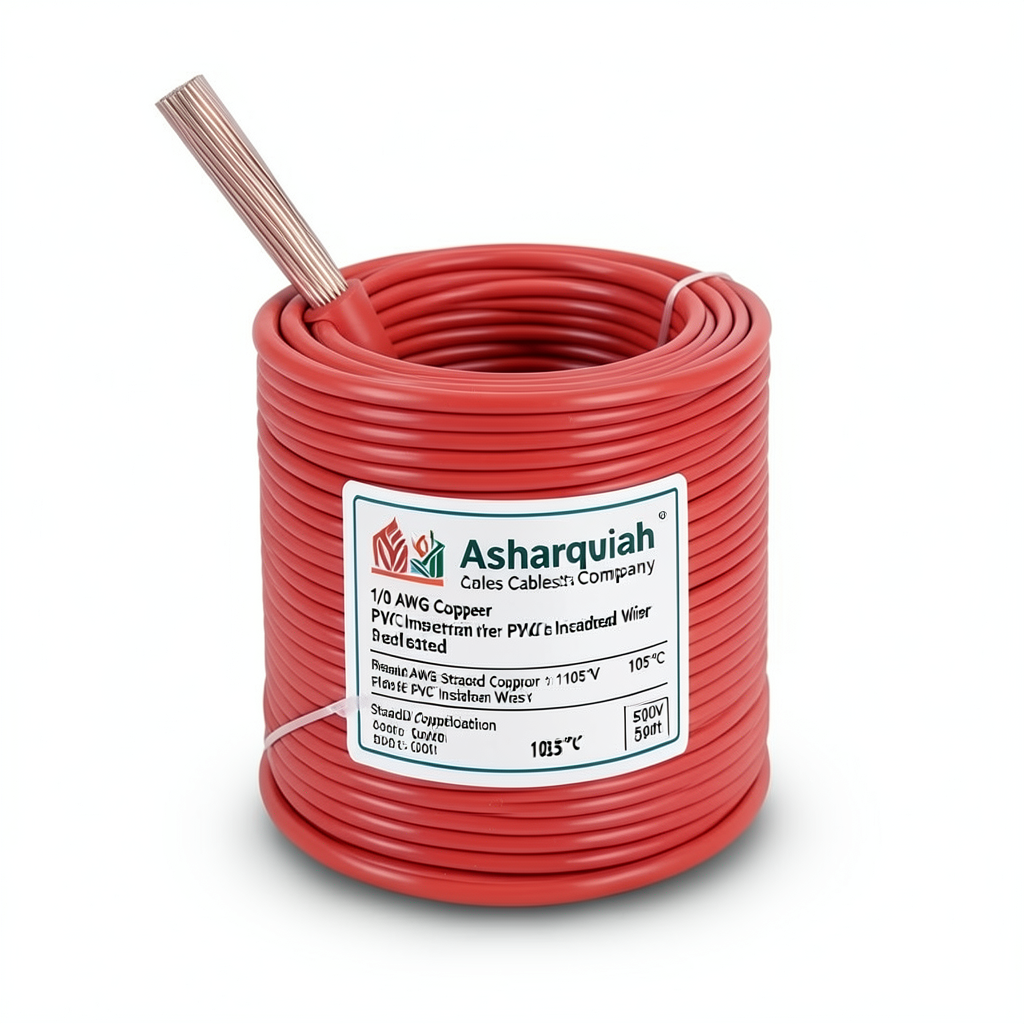 1/0 AWG Stranded Copper Electrical Wire PVC Insulated 105°C Red 600V 500ft | Asharqiyah Cables Company for Industry