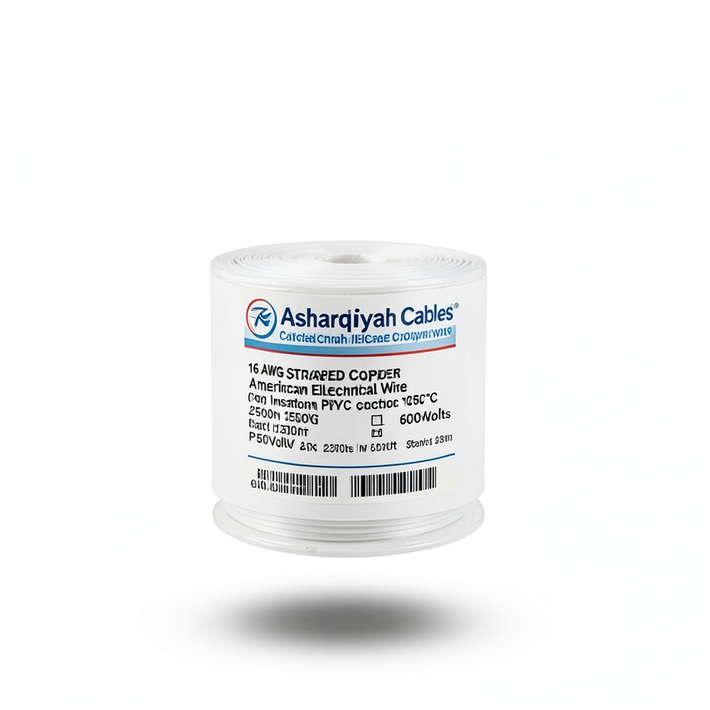 16 AWG Stranded Copper American Electrical Wire, PVC Insulation 105°C, White, 600Volts, 2500ft | Asharqiyah Cables Company for Industry