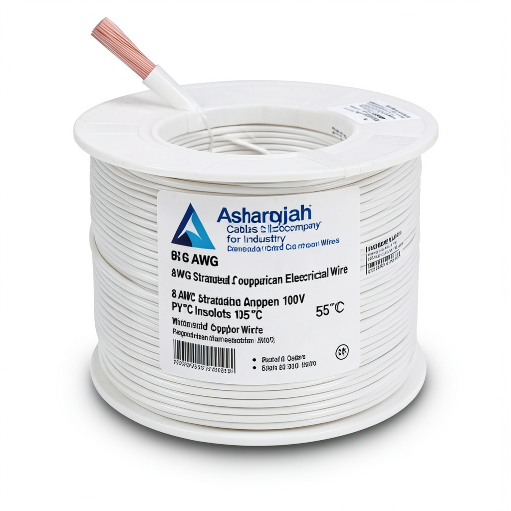 سلك امريكي 8 AWG نحاس مجدول، عزل PVC 105°C، أبيض، 600 فولت، 500 قدم | شركة كابلات الشرقية للصناعة