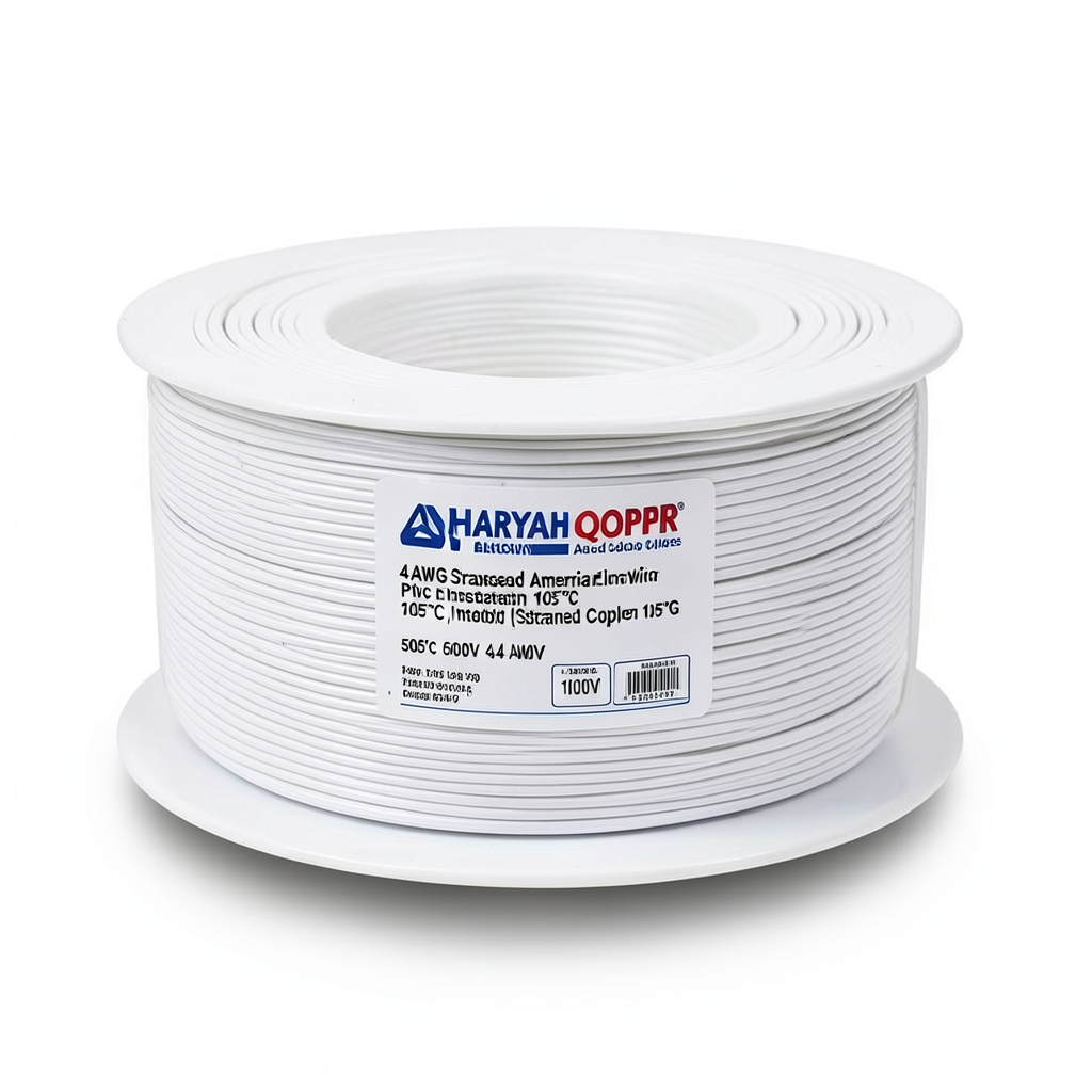 سلك امريكي 4 AWG نحاس مجدول معزول PVC 105°C أبيض، 600 فولت، طول 500 قدم | شركة كابلات الشرقية للصناعة