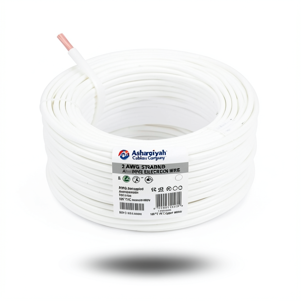 2 AWG Stranded Copper American Electric Wire, PVC Insulation 105°C, White, 600V, 500ft | Asharqiyah Cables Company for Industry