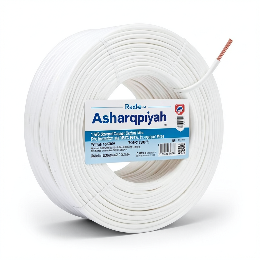سلك كهربائي نحاس مجدول 1 AWG عزل PVC 105°C أبيض، 600 فولت، 500 قدم | شركة كابلات الشرقية للصناعة