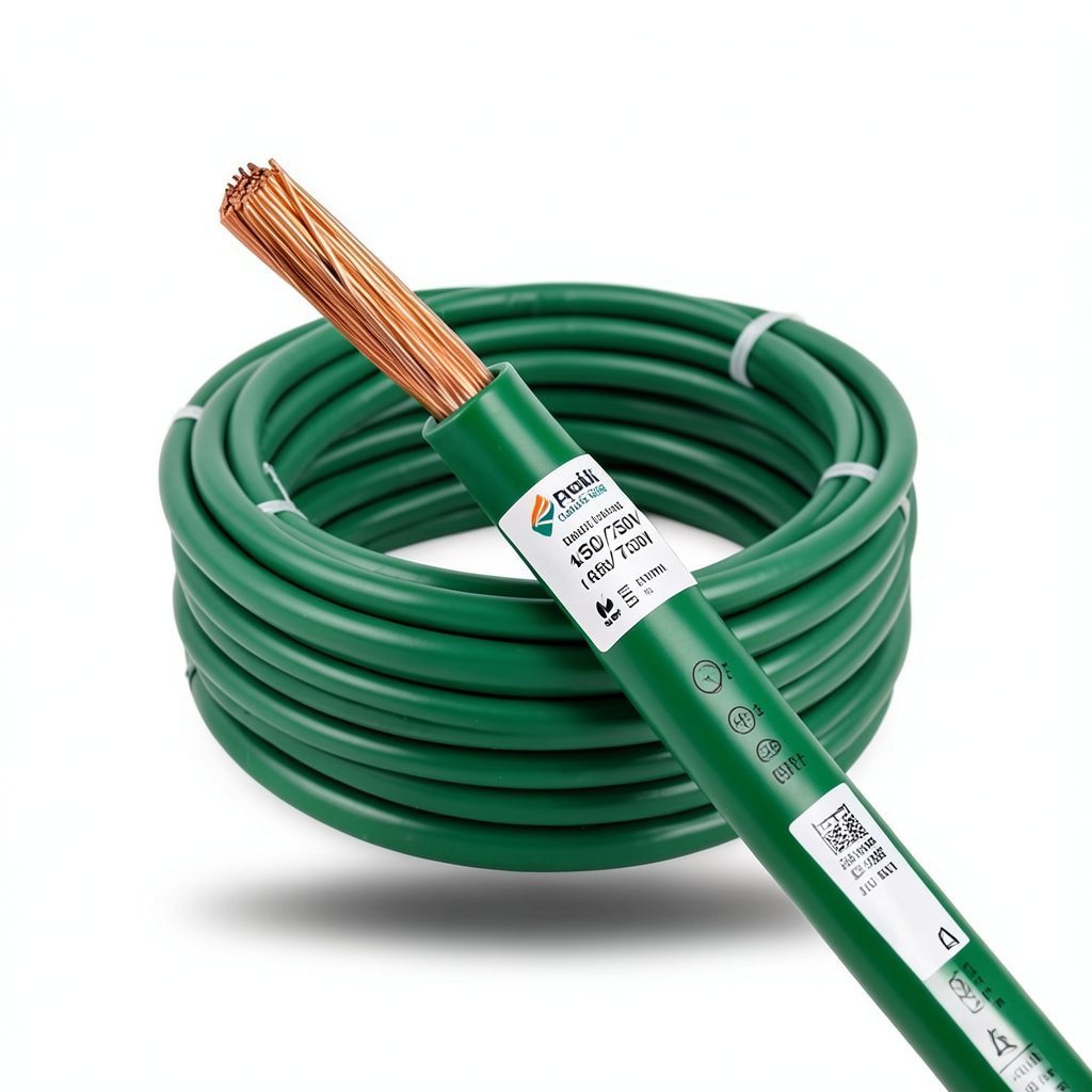 لفة سلك كهرباء نحاس شعر مفرد معزول PVC، مقاس 16mm، 450/750 فولت، لون أخضر | مجموعة كابلات الرياض