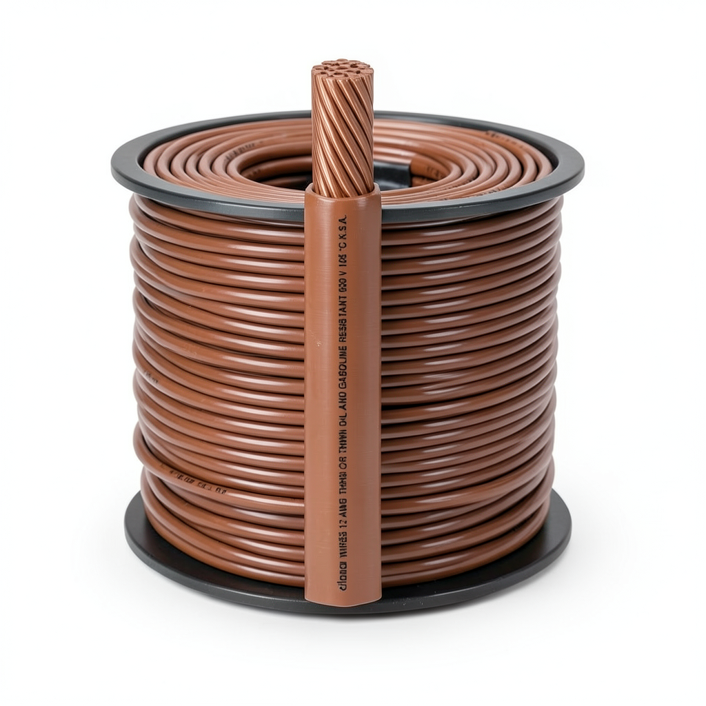 كابل نحاس THHN/THWN معزول PVC 105° قطر 12.7 مم 600 فولت 500 قدم بني | شركة الفنار