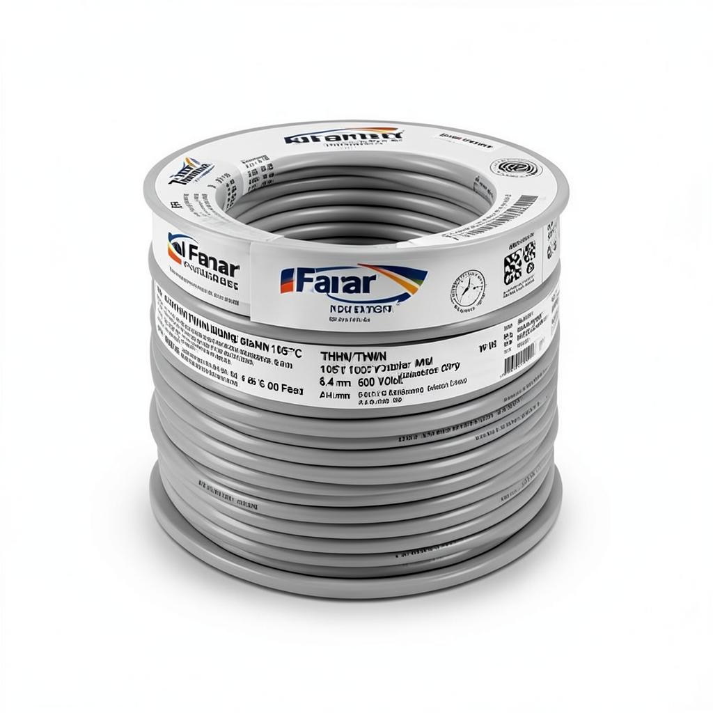 كابل نحاس THHN/THWN معزول PVC 105° MM 600 قطر 6.4 مم 600 فولت 300 قدم رمادي | شركة الفنار