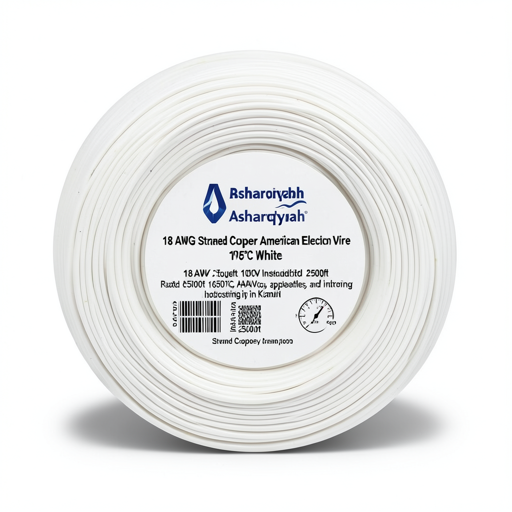 سلك كهرباء امريكي 18 AWG نحاس مجدول معزول PVC 105°C أبيض 600 فولت 2500 قدم | شركة كابلات الشرقية للصناعة