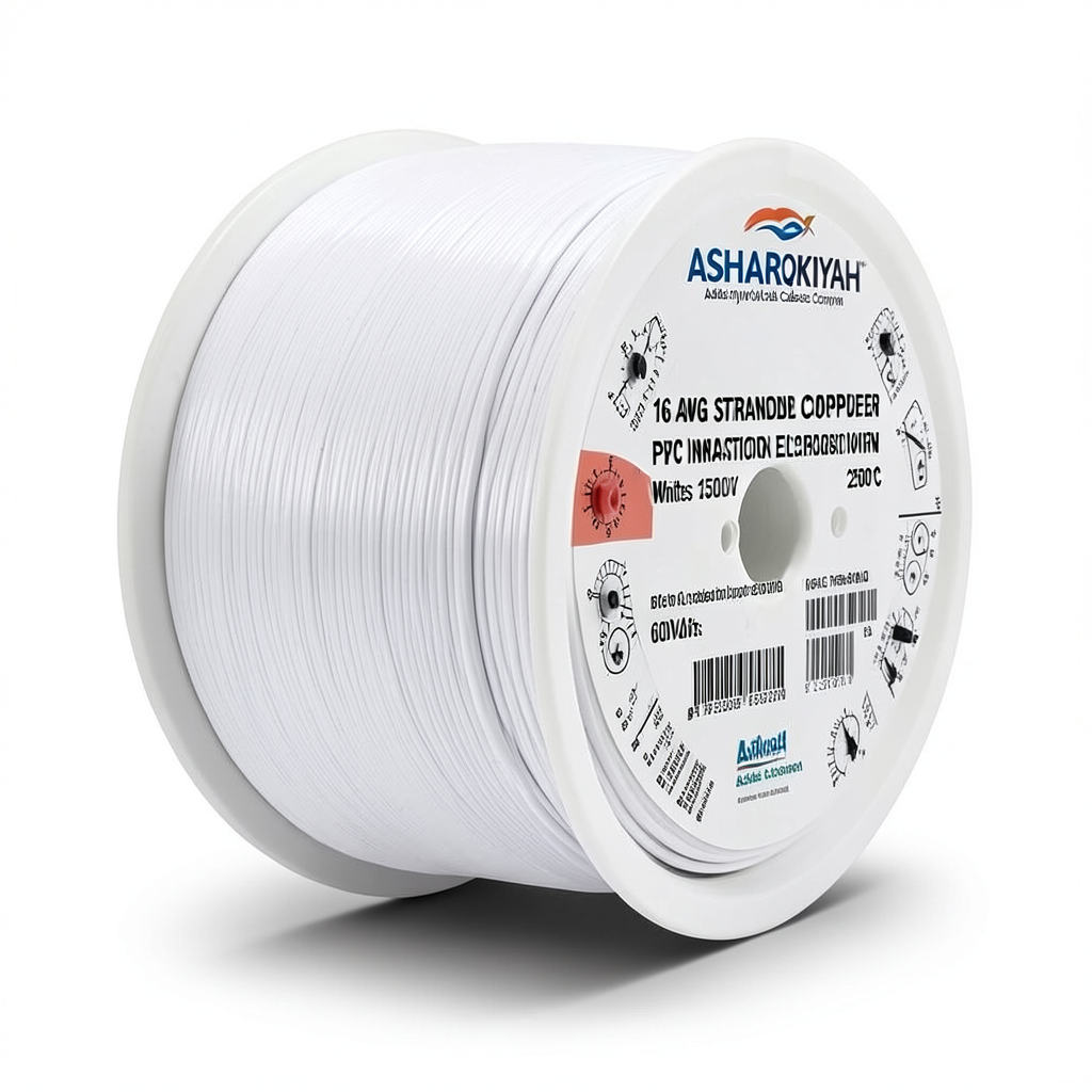 16 AWG Stranded Copper American Electrical Wire, PVC Insulation 105°C, White, 600Volts, 2500ft | Asharqiyah Cables Company for Industry