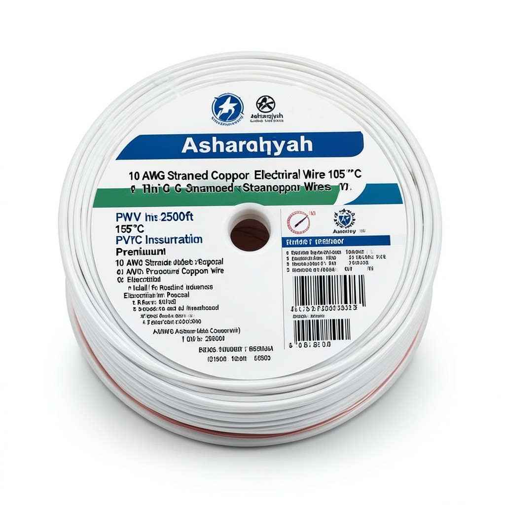 سلك كهرباء أمريكي 10 AWG نحاس مجدول معزول PVC 105°C أبيض 600 فولت طول 2500 قدم | شركة كابلات الشرقية للصناعة