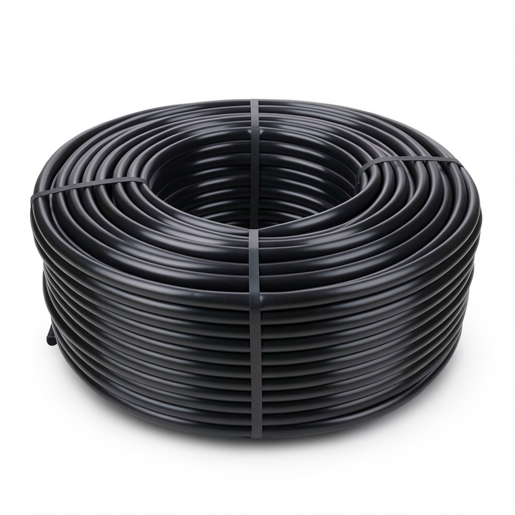 لفة أنابيب HDPE ضغط 16 بار PE 100، قطر خارجي 63 مم، سماكة 5.8 مم، لون أسود