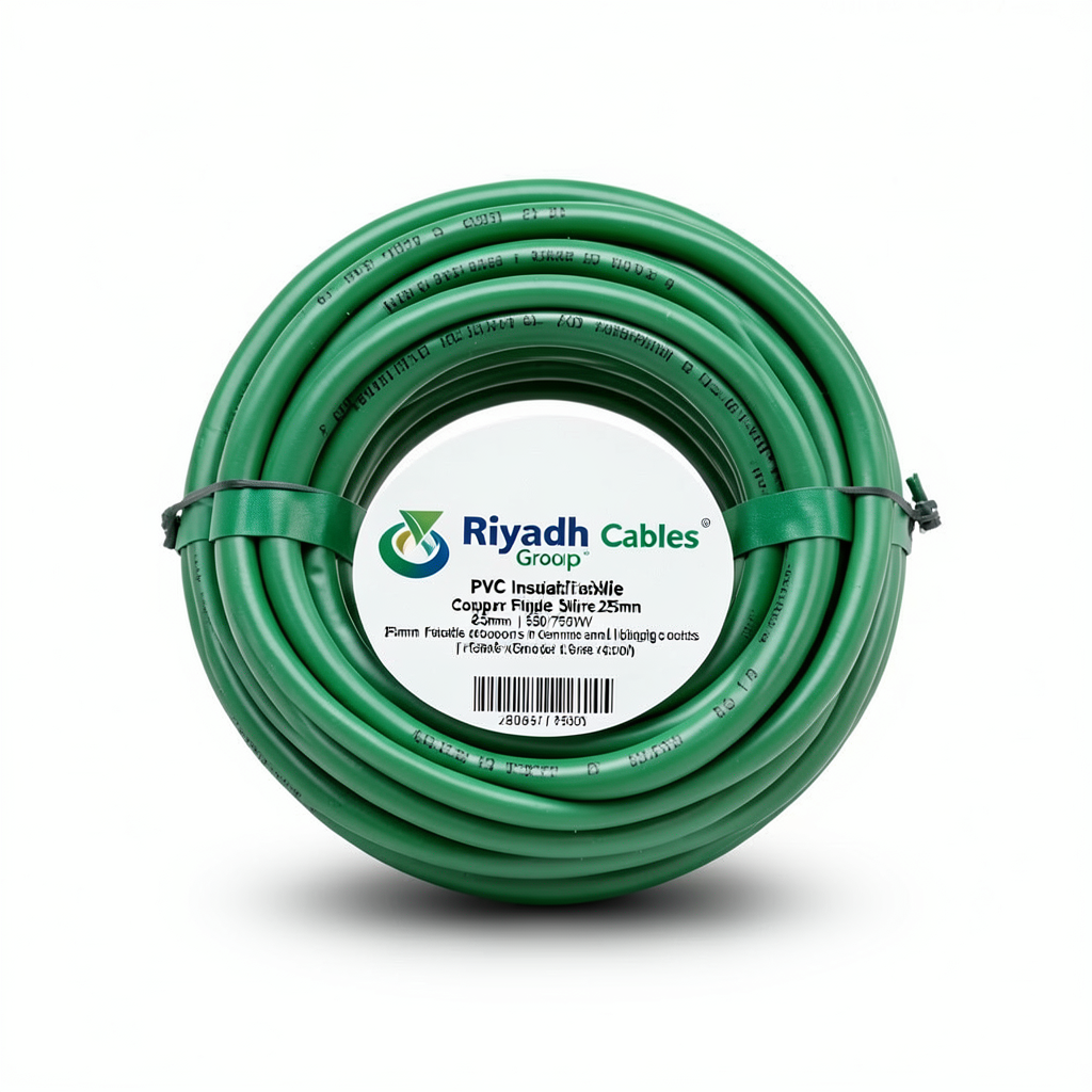 سلك كهرباء مفرد نحاس شعر معزول PVC، مقاس 25 ملم، 450/750 فولت، لون أخضر | مجموعة كابلات الرياض