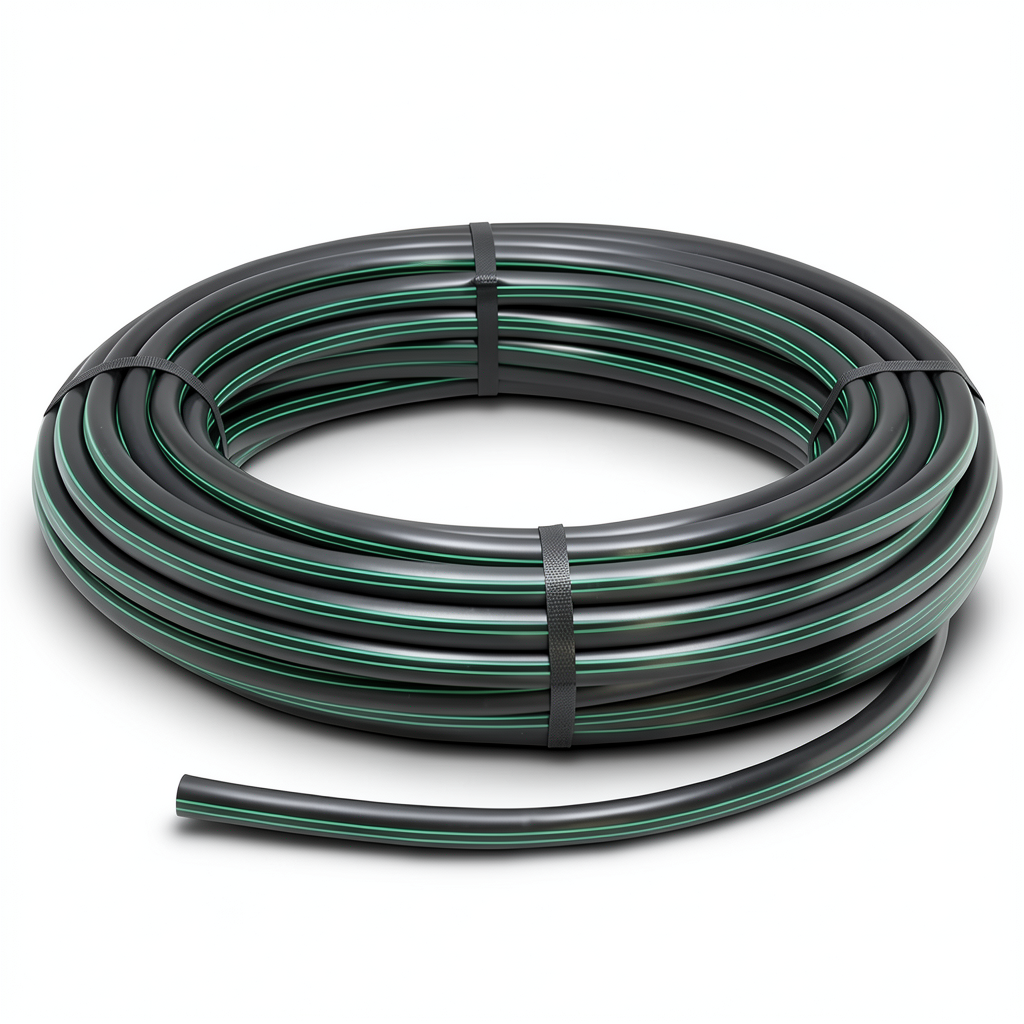 HDPE Plastic Coil Pipe PN 9.8 Bar PE 63 OD 110 mm SDR 9 Black with Green Stripes