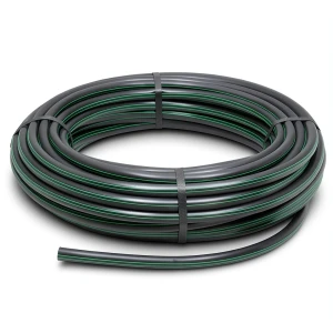 HDPE Plastic Coil Pipe PN 9.8 Bar PE 63, 140 mm Diameter SDR 9 Black with Green Stripes