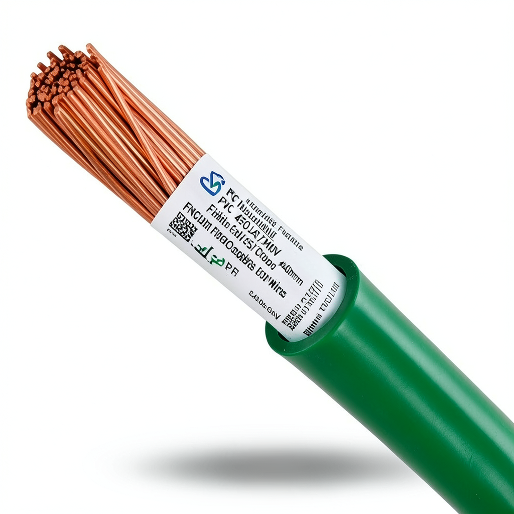 سلك كهرباء مفرد نحاس شعر معزول PVC، مقاس 240 ملم، 450/750 فولت، لون أخضر | مجموعة كابلات الرياض