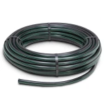 لفة أنابيب HDPE ضغط 15.7 بار PE 63، قطر خارجي 16 مم SDR 6 أسود مع خط أخضر