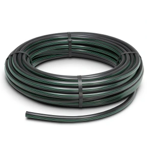 لفة أنابيب بلاستيك HDPE ضغط 9.8 بار PE 63، قطر 125 مم، أسود مع خطوط خضراء
