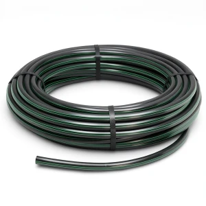HDPE Plastic Coil Pipe PN 9.8 Bar PE 63, 140 mm Diameter SDR 9 Black with Green Stripes