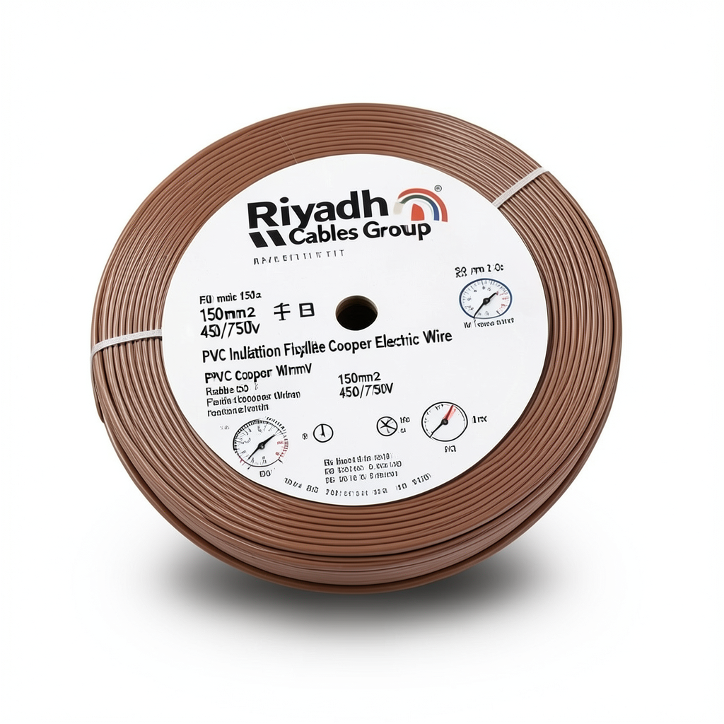 سلك كهرباء نحاس شعر عزل PVC، مساحة مقطع 150 mm2، 450/750 فولت، بني | مجموعة كابلات الرياض