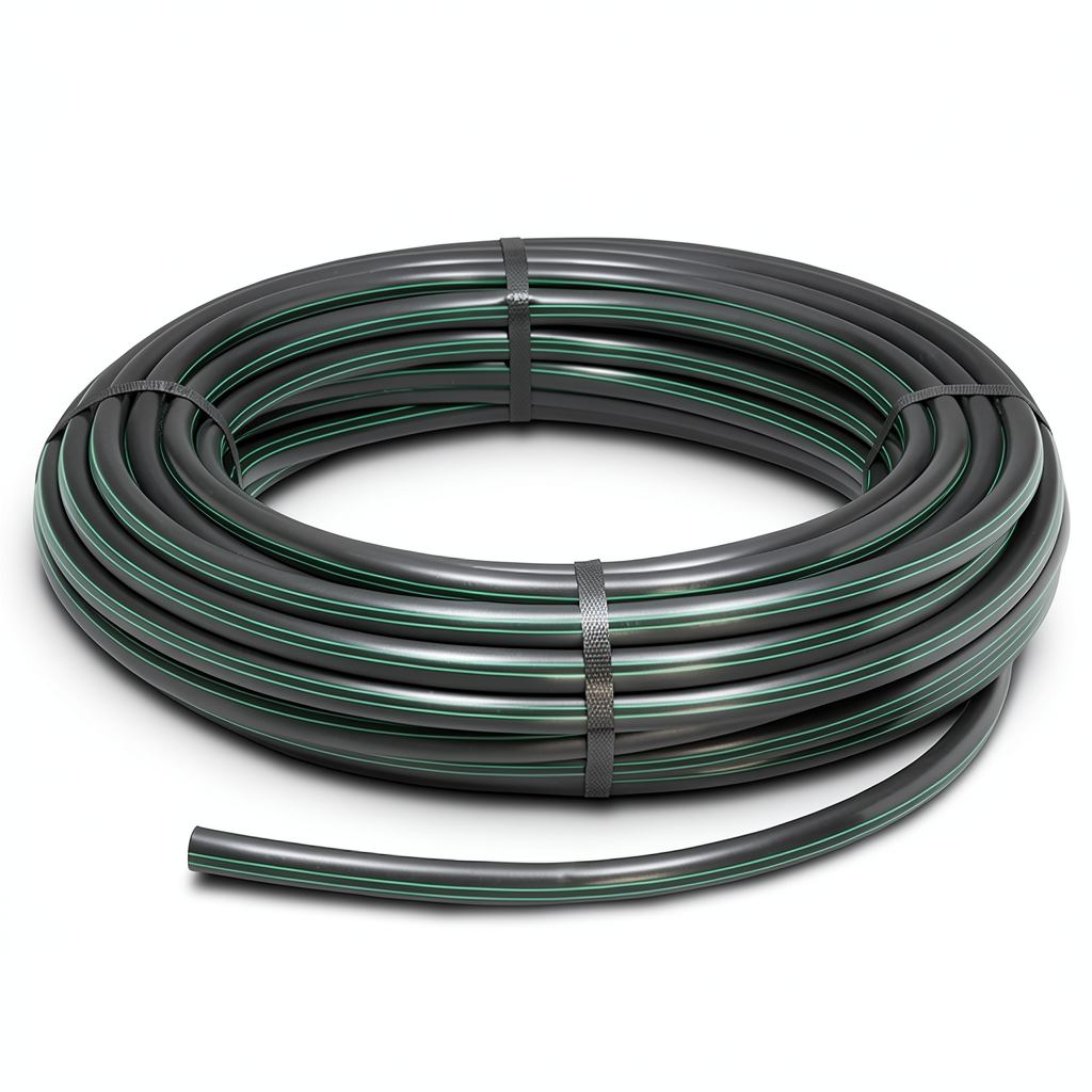 HDPE Plastic Coil Pipe Nominal Pressure 15.7 Bar PE 63 OD 90 mm SDR 6 Black with Green Stripes