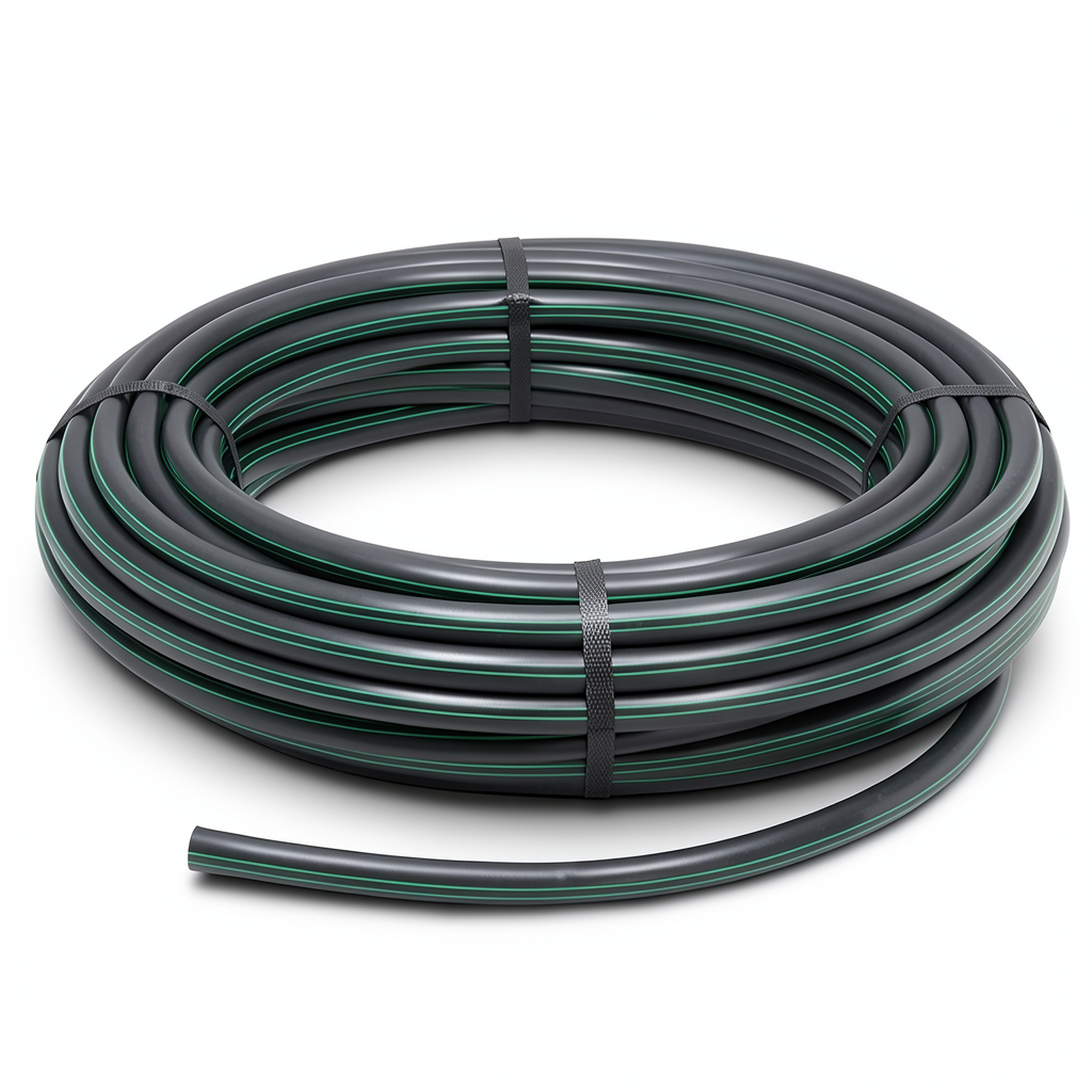 لفة أنابيب بلاستيك HDPE ضغط 15.7 بار PE 63 قطر خارجي 110 مم SDR 6 أسود مع خط أخضر
