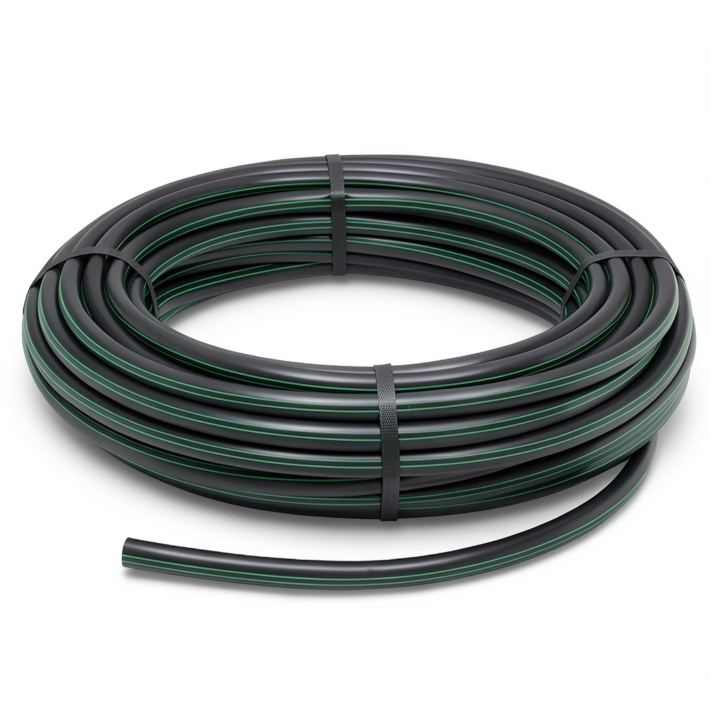 HDPE Plastic Coil Pipe Nominal Pressure 15.7 Bar PE 63 OD 125 mm SDR 6 Black with Green Stripes