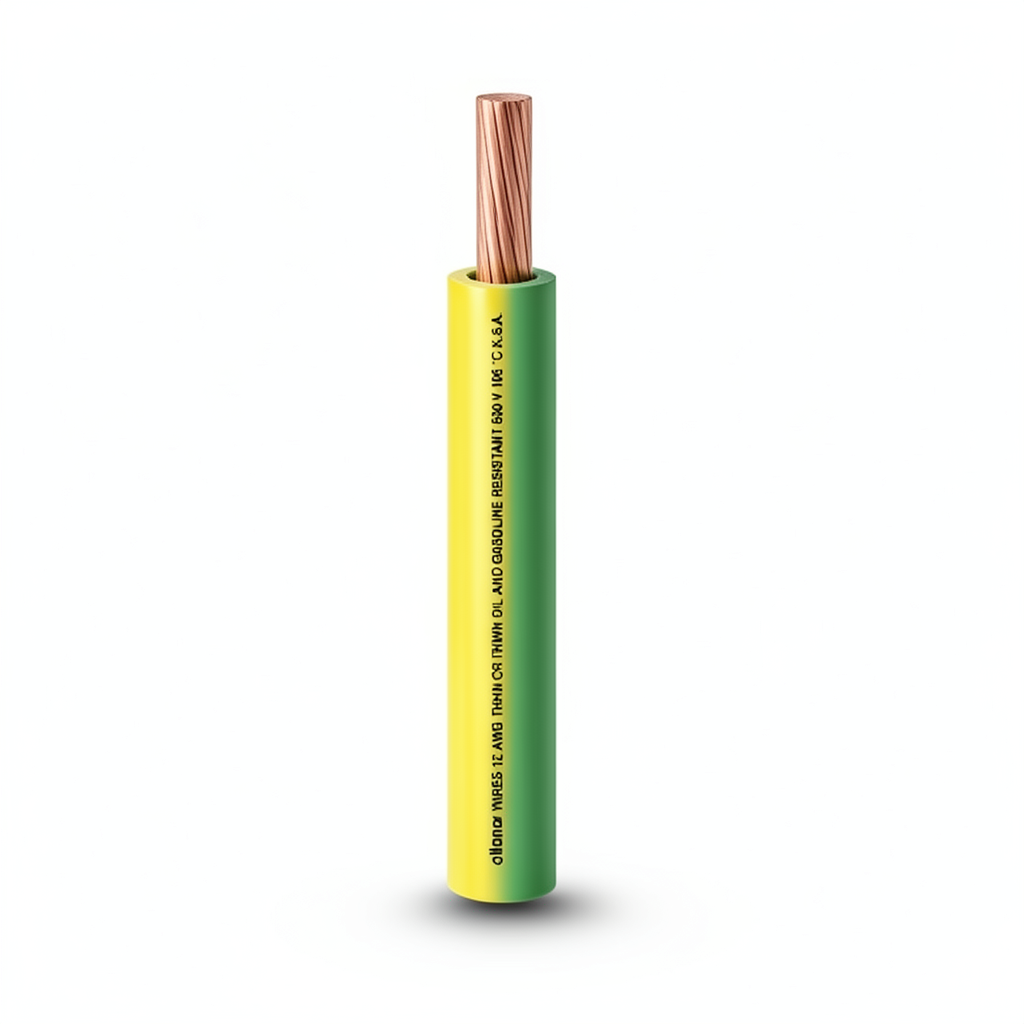 كابل نحاس THHN/THWN معزول بمادة PVC 105° الفنار قطر 2.7 مم 600 فولت طول 500 قدم أصفر مع الأخضر | شركة الفنار