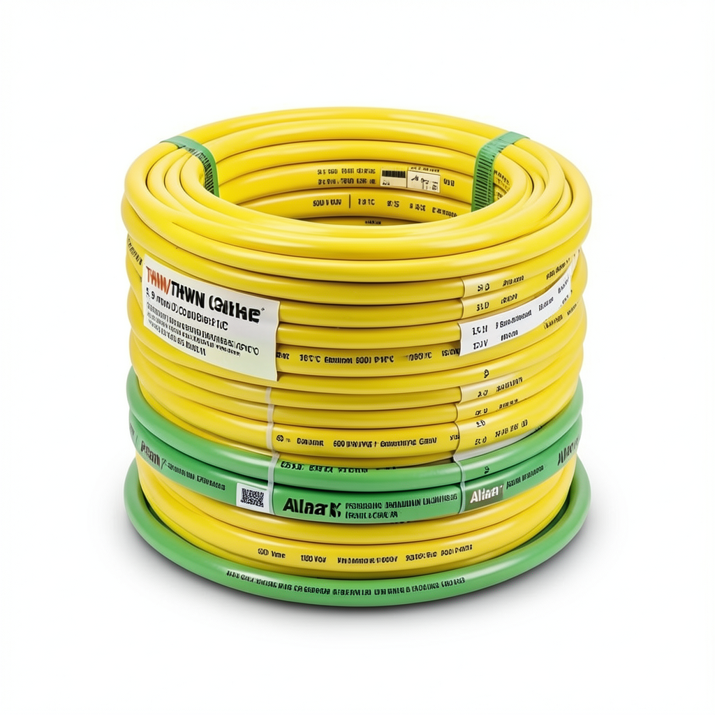 كابل نحاس THHN/THWN قطر 5.9 مم معزول PVC 105° 600 فولت الطول 500 قدم أصفر مع أخضر | شركة الفنار