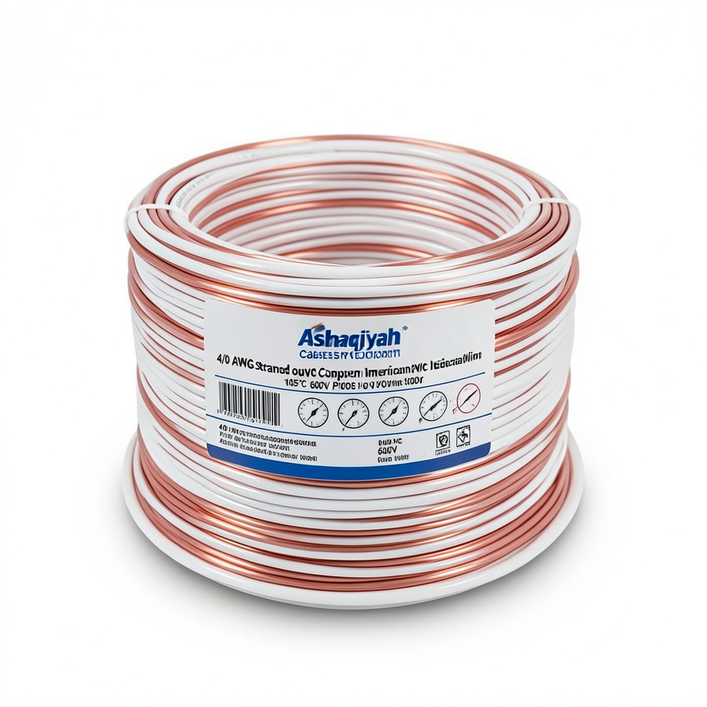 سلك امريكي 4/0 AWG نحاس مجدول عزل PVC 105°C أبيض 600 فولت طول 500 قدم | شركة كابلات الشرقية للصناعة