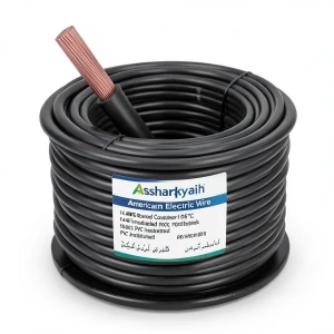 لفة سلك امريكي 14 AWG نحاس مجدول معزول PVC 105°C أسود، 600 فولت، 2500 قدم | شركة كابلات الشرقية للصناعة