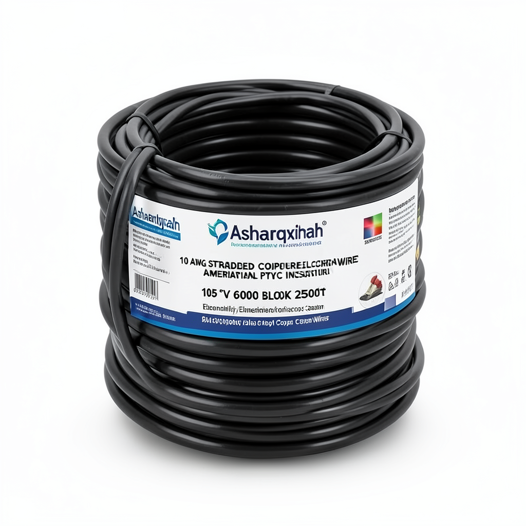 سلك كهرباء أمريكي 10 AWG نحاس مجدول معزول PVC 105°C أسود، 600 فولت، 2500 قدم | شركة كابلات الشرقية للصناعة