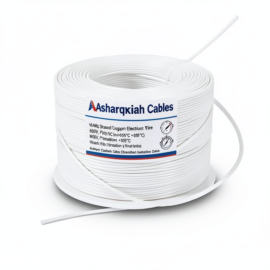 سلك كهرباء 18 AWG نحاس مجدول عزل PVC +105°C أبيض، 600 فولت | شركة كابلات الشرقية للصناعة